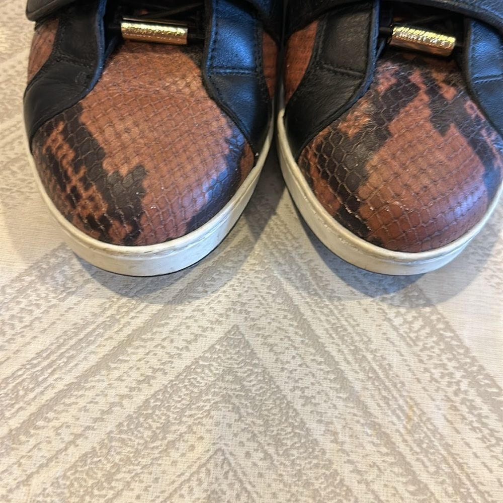 Jimmy Choo Yazz Black Brown Snakeskin Print High-Top Sneakers Gold Velcro Siz 37 - Picture 8 of 9